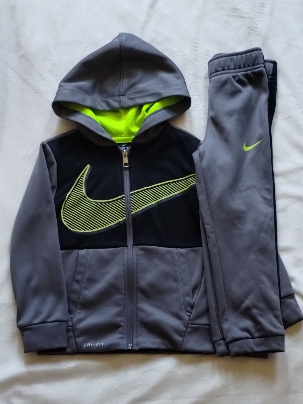 Nike Gray and Neon Green Dri-Fit Hoodie & Joggers